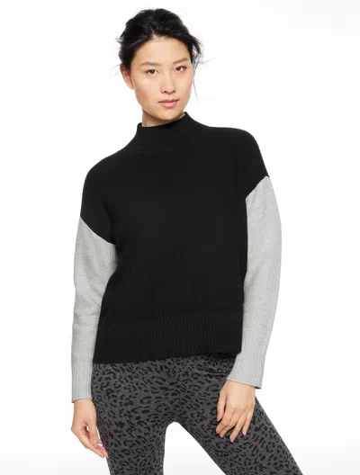 Talbots Plus Petite - Waffle Knit Mockneck Colorblock Sweater - Black - X  In Black