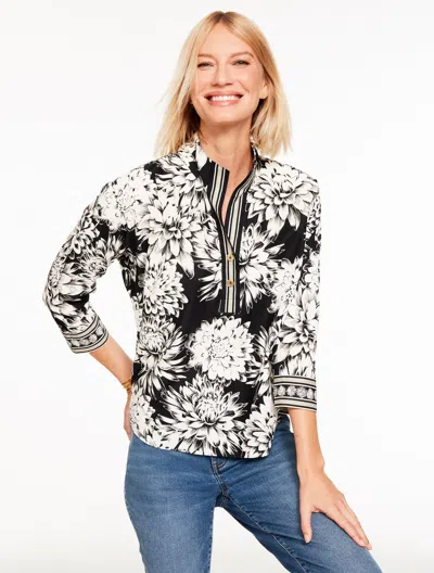 Talbots Plus Petite - Poplin Popover Shirt - Dynamic Floral - Black/ivory - 3x  In Multi