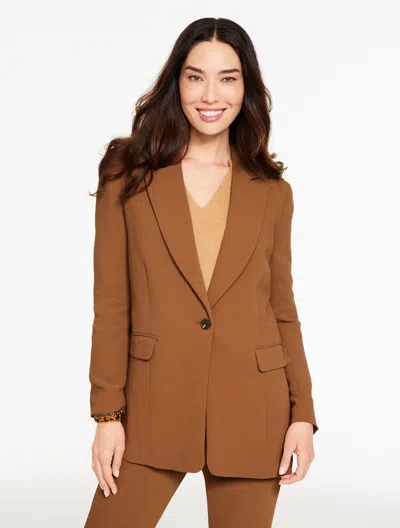 Talbots Plus Petite - Polished Crepe Single Button Blazer - Sierra Brown - 14