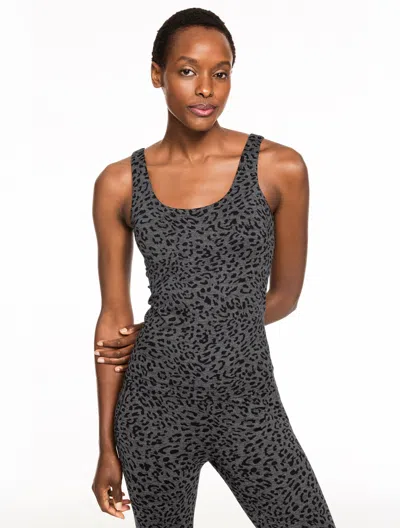 Talbots Studio Stretch Built-in Bra Sleeveless Tank Top - Tonal Cheetah - Shadow Heather - Large
