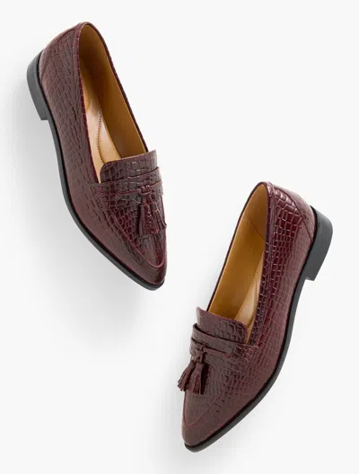 Talbots Reece Pointed Toe Leather Loafers - Croc Embossed - Deep Burgundy - 10 1/2 M  In Burgundy