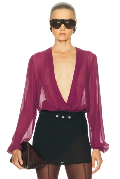 Attico Draped Front V-neck Ruched Blouse In Purple