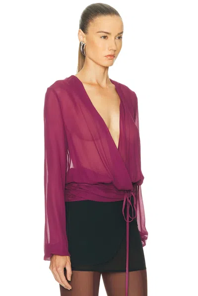 Attico Draped Front V-neck Ruched Blouse In Purple