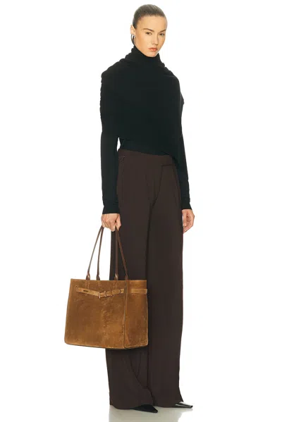 Tom Ford Rectangular Suede Tote With Belt Detail In Brown