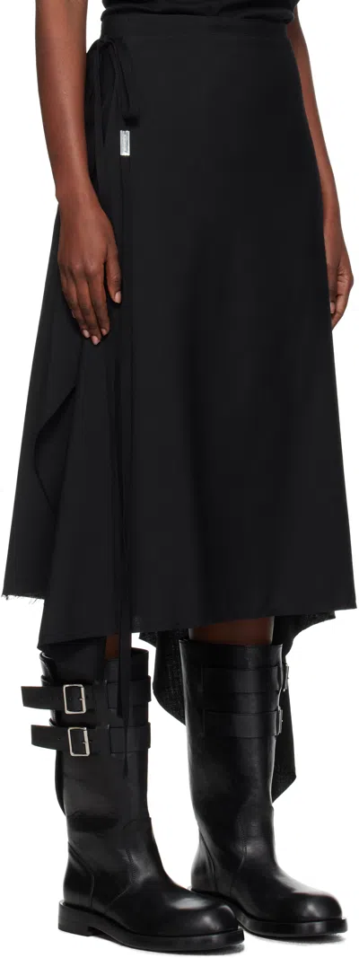Ann Demeulemeester Black Ylva Wrap Midi Skirt In Animal Print