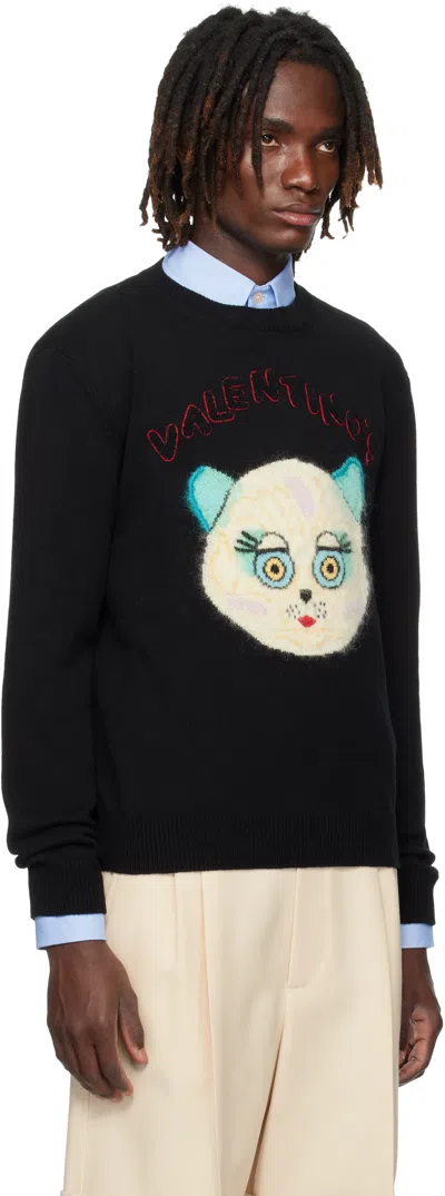 Valentino Wool Cotton Chat De La Maison Sweater In Black