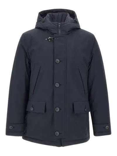 Fay Navy Hooded Coat With Button And Zipper Closure In Black