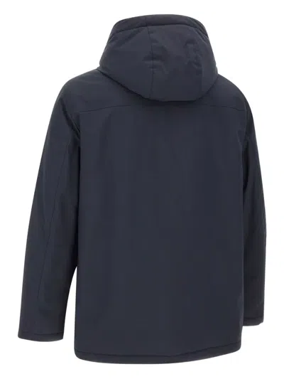 Fay Navy Hooded Coat With Button And Zipper Closure In Black