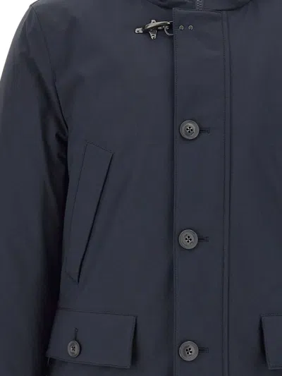 Fay Navy Hooded Coat With Button And Zipper Closure In Black