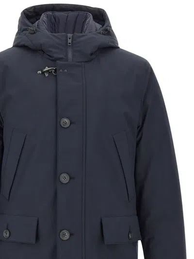 Fay Navy Hooded Coat With Button And Zipper Closure In Black