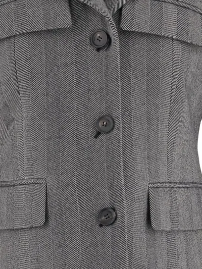 Ferragamo Herringbone-pattern Flap-pocket Blazer In Gray