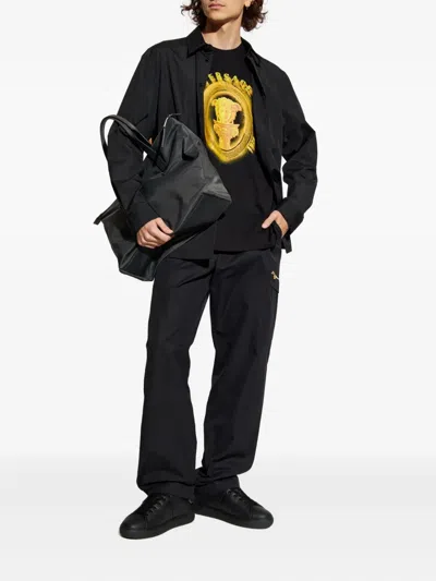 Versace Belt Loop Casual Pants In Black