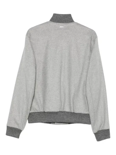 Hugo Boss Boss Boss Grey Wool Jacket With Front Pockets In Gray