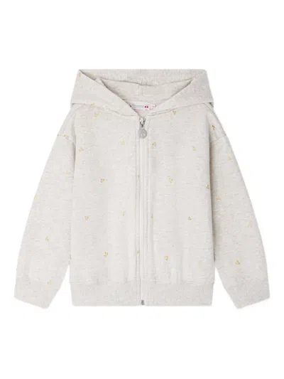 Bonpoint Talent Cherry-printed Zip-up Hoodie In Gray