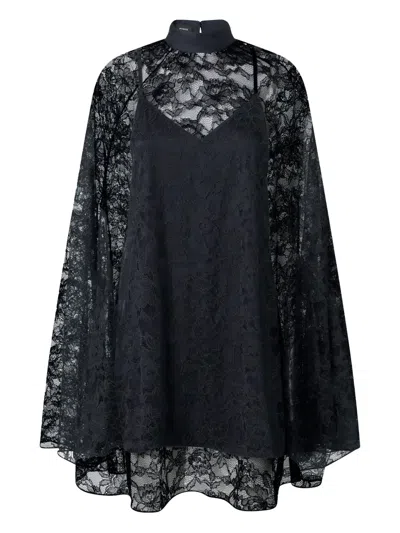 Pinko Rebrodè Lace Cape Mini Dress In Black