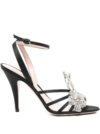 Valentino Ladycrush Strass Flower Ankle-strap Sandals In Black