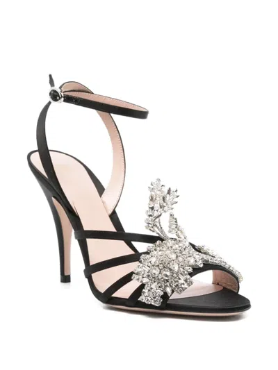 Valentino Ladycrush Strass Flower Ankle-strap Sandals In Black