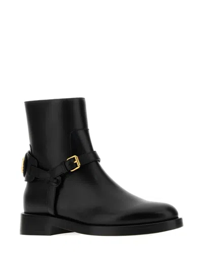 Valentino Vlogo Signature Leather Ankle Boot In Black