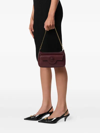 Versace Small La Medusa Leather Shoulder Bag In Burgundy