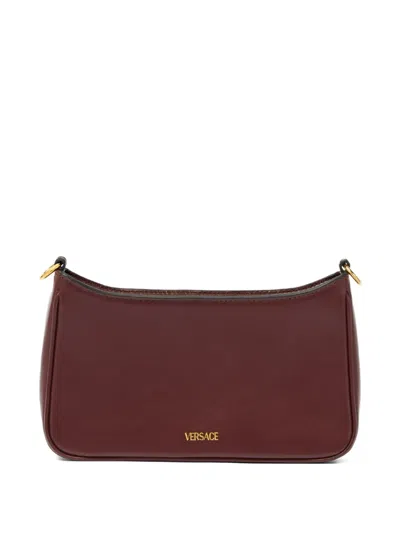 Versace Small La Medusa Leather Shoulder Bag In Burgundy