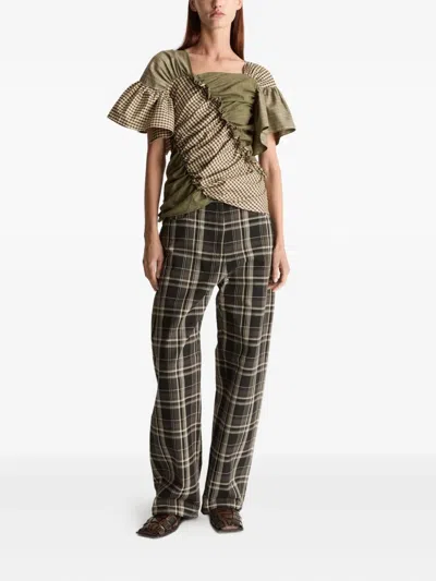 Lee Mathews Betty Ruffled Blouse In Green