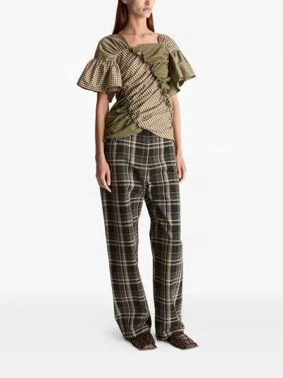 Lee Mathews Betty Ruffled Blouse In Green