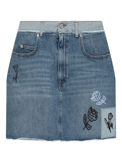 Marni Blue Stone Washed Patches Denim Miniskirt In Blue