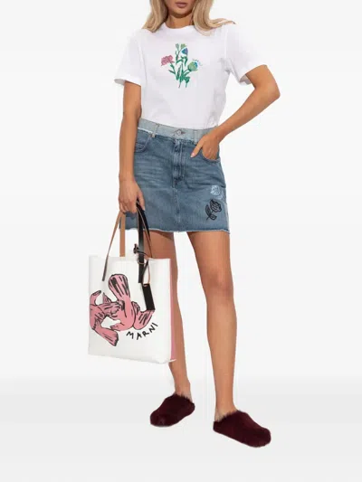 Marni Blue Stone Washed Patches Denim Miniskirt In Blue