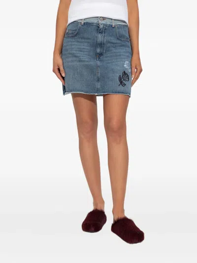 Marni Blue Stone Washed Patches Denim Miniskirt In Blue