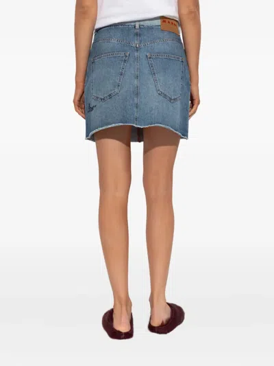 Marni Blue Stone Washed Patches Denim Miniskirt In Blue