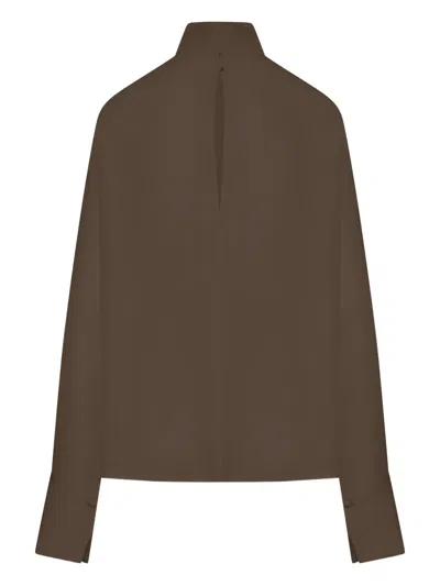 Tom Ford Long-sleeved Silk Georgette Blouse In Brown