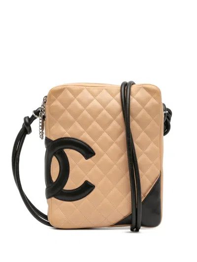 Pre-owned Chanel 2004-2005 Lambskin Cambon Ligne Crossbody Bag In Brown
