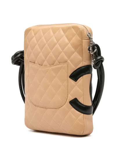 Pre-owned Chanel 2004-2005 Lambskin Cambon Ligne Crossbody Bag In Brown