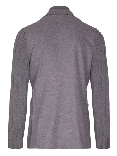 Eleventy Single-breasted Wool Jacket With Ribbed Detailing In Gray