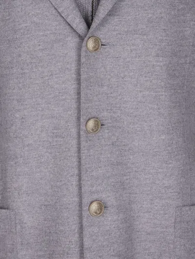 Eleventy Single-breasted Wool Jacket With Ribbed Detailing In Gray