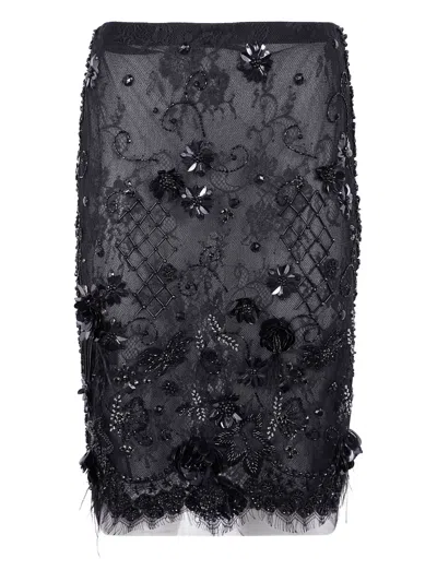 Semicouture Floral Lace Skirt Scalloped Hem In Black
