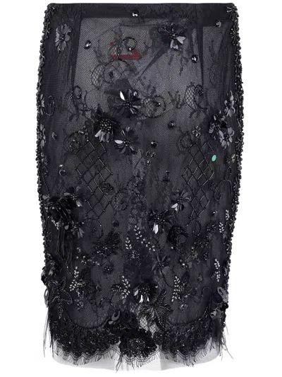 Semicouture Floral Lace Skirt Scalloped Hem In Black