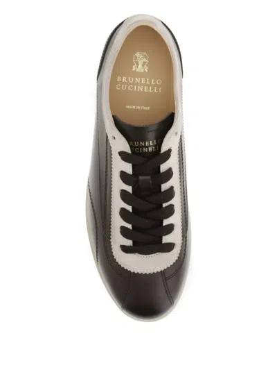 Brunello Cucinelli Calfskin And Suede Sneakers In Brown