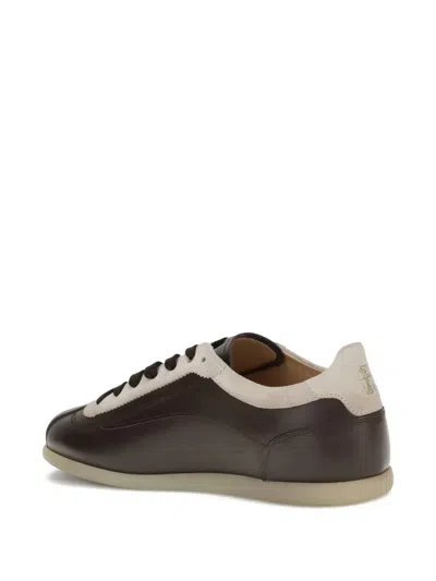 Brunello Cucinelli Calfskin And Suede Sneakers In Brown