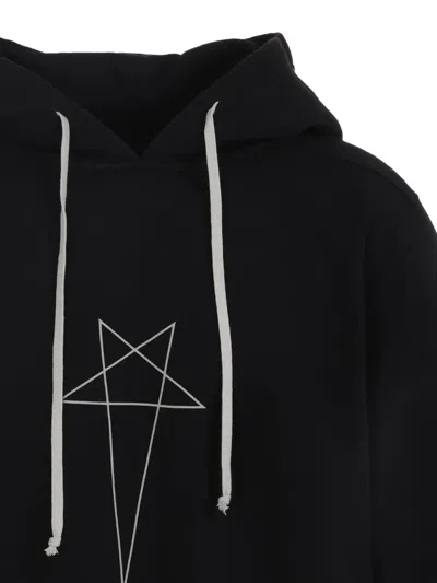 Rick Owens Drkshdw Graphic Print Oversized Hoodie Drawstring In Black
