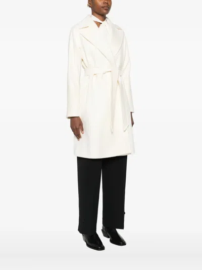 Max Mara Belted Wrap Coat In White