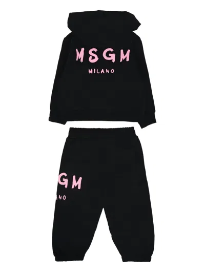 Msgm Black Set For Baby Girl With Pink Logo In Black