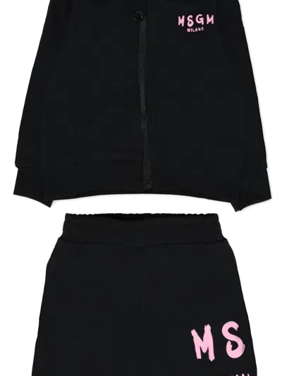 Msgm Black Set For Baby Girl With Pink Logo In Black