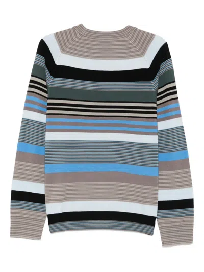 Ps By Paul Smith Grey And Blue Contrast Stripe Merino Wool Sweater In Multi