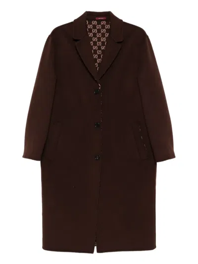 Gucci Womens Brown Pink Monogram-pattern Notch-lapel Wool Coat In Brown