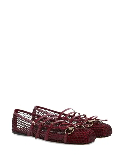 Gucci Net Nappa Triple-strap Horsebit Ballerina Flats In Burgundy