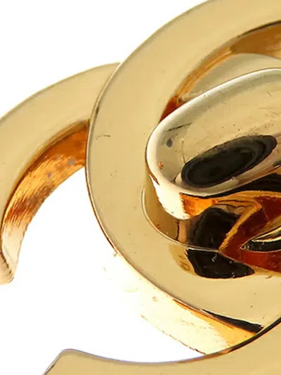 Pre-owned Chanel 1995 Gold Plated Cc Turn Lock Clip On Earrings Costume Earrings