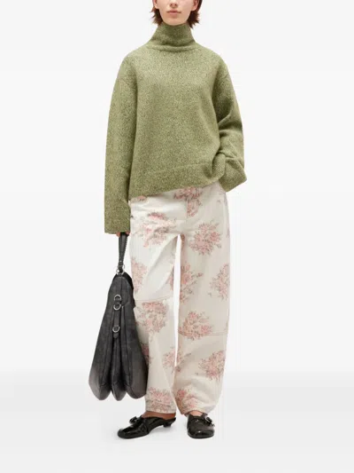 Ganni High-neck Brushed Pullover In Green