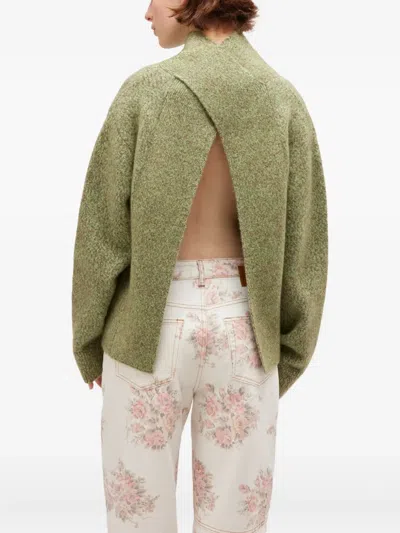 Ganni High-neck Brushed Pullover In Green