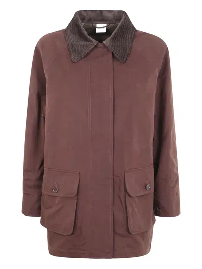 Aspesi Corduroy Collar Long Sleeve Coat In Red